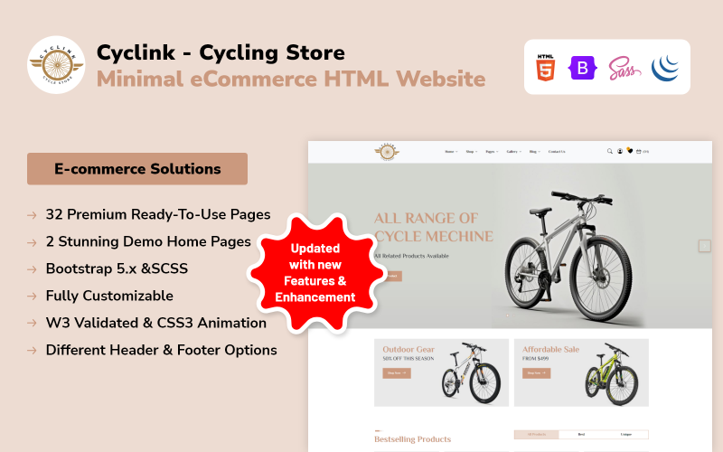 Cyclink - Sitio web HTML de comercio electrónico minimalista para tienda de ciclismo