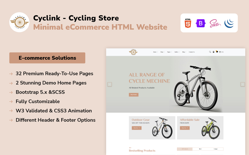Cyclink - Sito web HTML di e-commerce minimo del negozio di ciclismo
