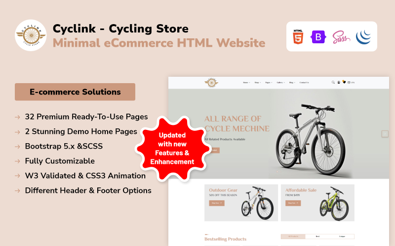 Cyclink - Sklep rowerowy Minimalna witryna eCommerce HTML