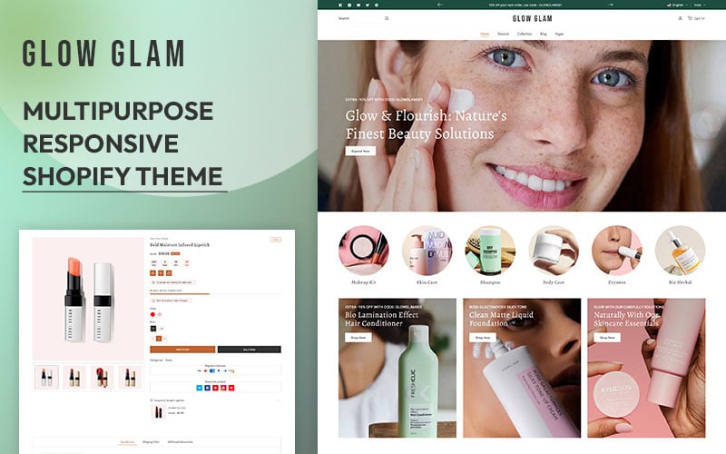 Glowglam - Cosmetici Bellezza Cosmetici e cura della pelle Truccatore Tema Shopify reattivo 2.0