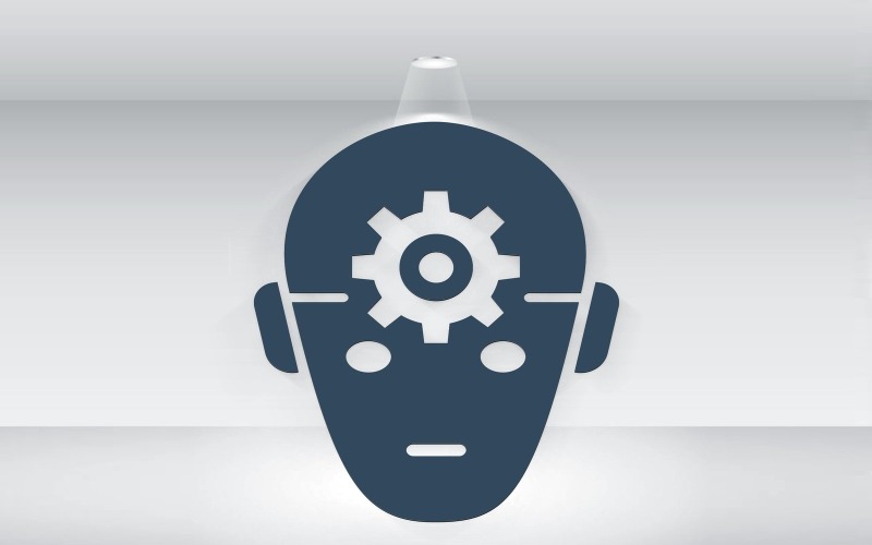 Лицо робота Ai с гайкой на шаблоне логотипа в форме головы