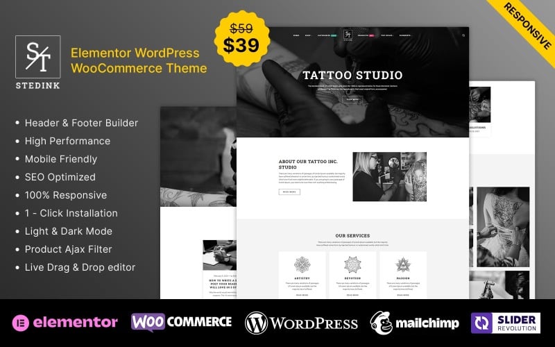StedInk - Tema WooCommerce Elementor per tatuatori e parrucchieri