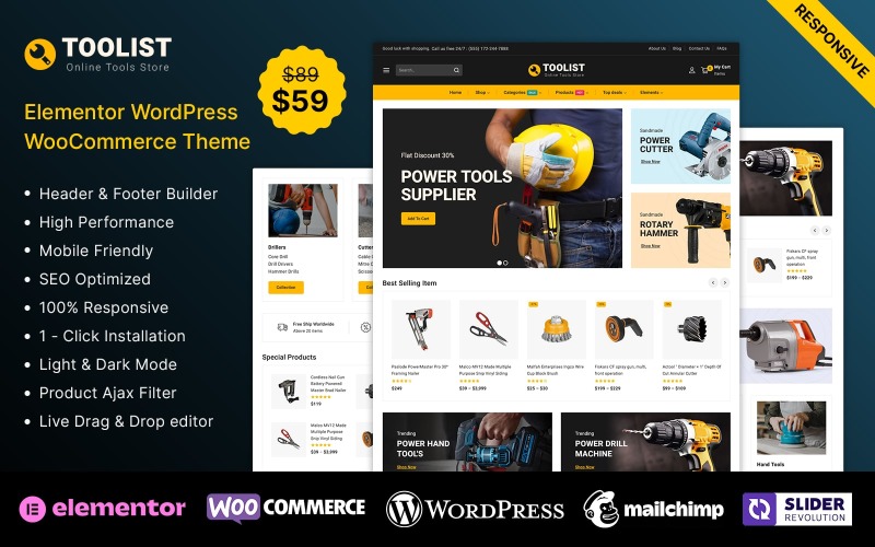 工具师-工具，备件和设备Elementor WooCommerce Store