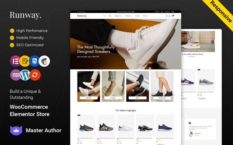 Runway — motyw WooCommerce dla Elementora butów i mody