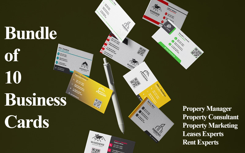 Пакет из 10 визитных карточек для компаний по недвижимости — шаблон визитной карточки