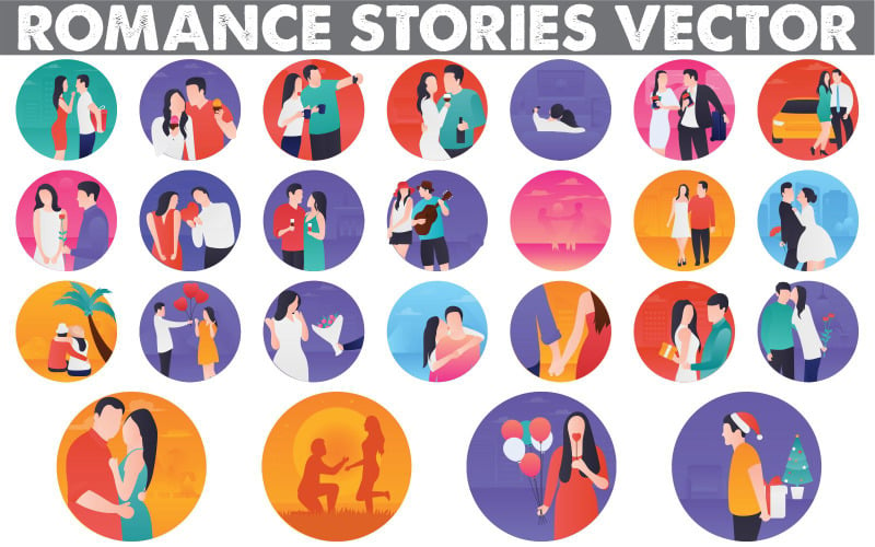 Collection Romance Stories Flat clipart Amour, Romance, Relation, Saint Valentin,