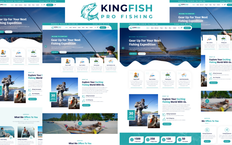 钓鱼和钓鱼俱乐部的HTML5模板