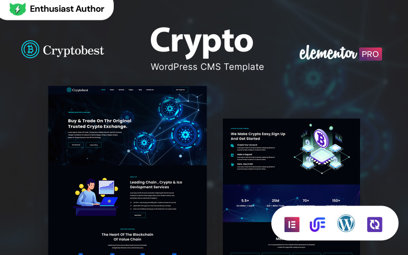 CryptoBest - Kryptovaluta och Bitcoin WordPress Elementor-tema