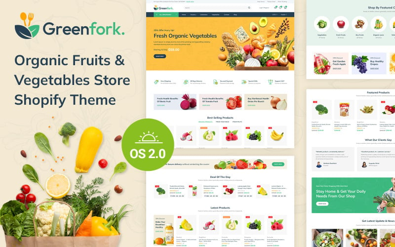 Greenfork – адаптивна тема Shopify 2.0 для магазину овочів і фруктів