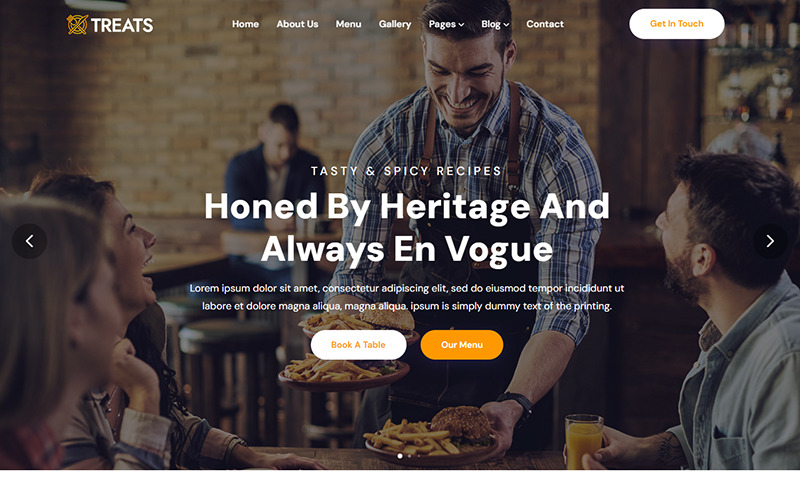 Treats - адаптивный HTML5-шаблон веб-сайта для продуктов питания и ресторанов