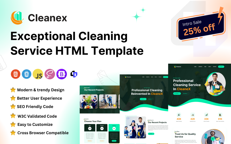 Cleanex -增强您的清洁业务与高质量的HTML礼宾模板