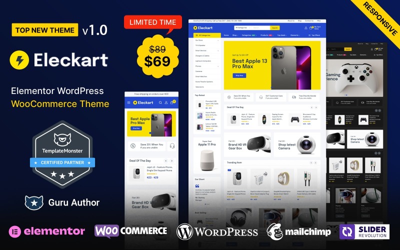 ElecKart -电子产品，手机和电脑商店Elementor WooCommerce主题