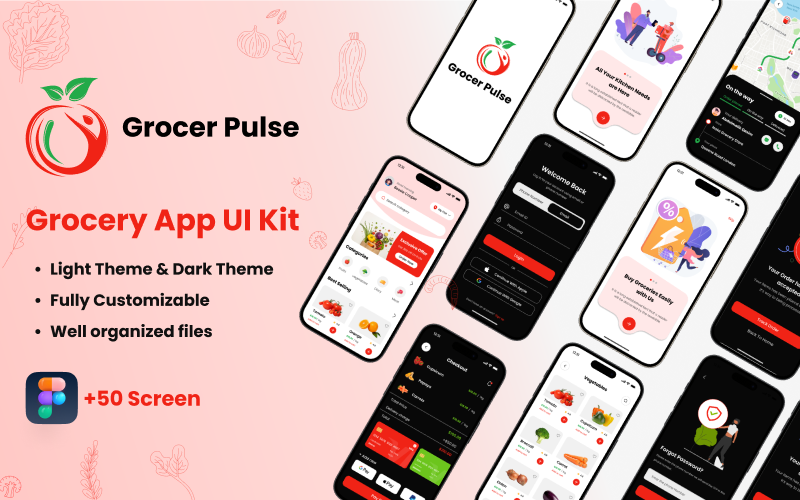 Grocer Pulse - набір інтерфейсу користувача додатка Grocery App