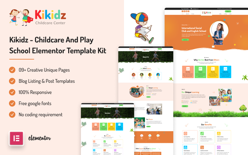 Kikidz - Kit de modèles Elementor pour la garde d'enfants et l'école de jeu