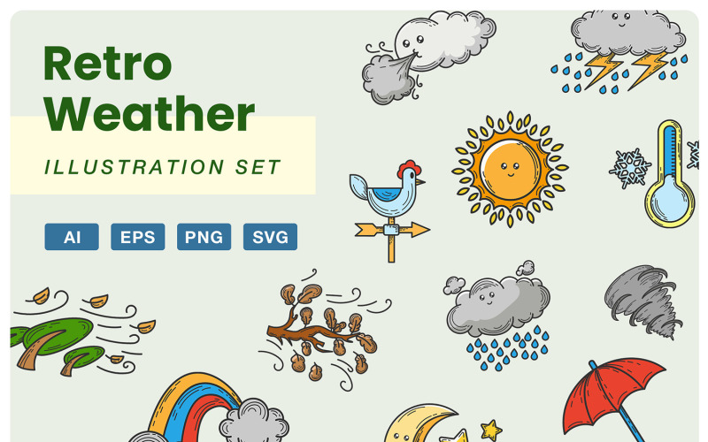 Retro Weather Illustration Set