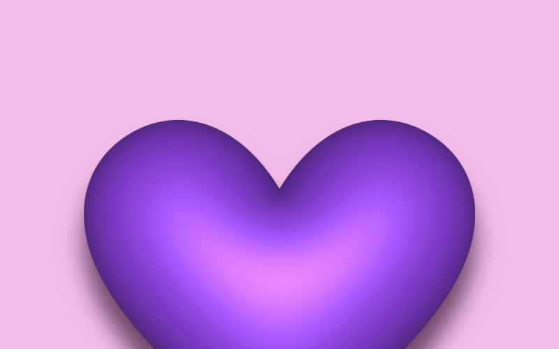Coeur 3D vecteur violet avec une ombre