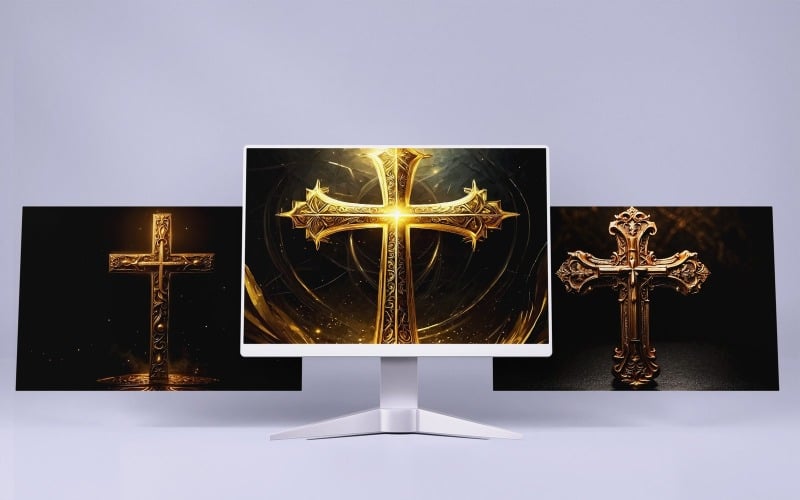 黑色背景上的3个金色十字架. 模板插图