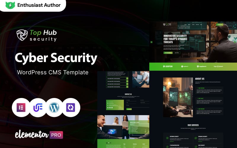 Top Hub — motyw WordPress Elementor dotyczący cyberbezpieczeństwa