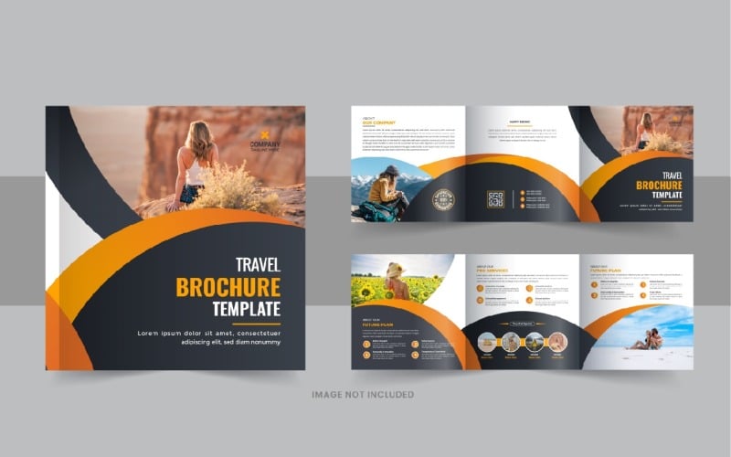 Reizen vierkante driebladige brochure of vierkante driebladige brochure ontwerp lay-out