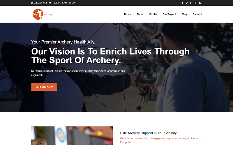 Modèle HTML de site Web de tir à l'arc pour un club de sport