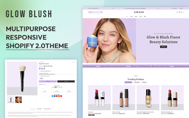 “Glowblush -高级多用途响应性购物主题2”。.美容和皮肤护理0分
