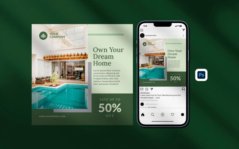 绿色家具出售Instagram帖子模板