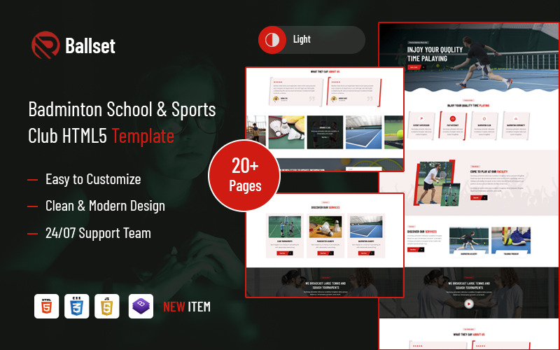 Zestaw Ballset – szablon HTML5 szkoły i klubu sportowego do badmintona
