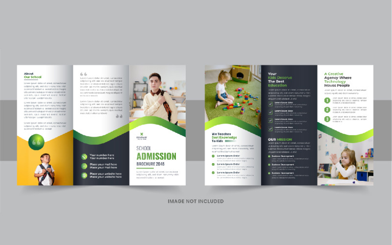 Schooltoelating driebladige brochure, kinderen schooltoelating driebladige brochure sjabloonontwerp lay-out