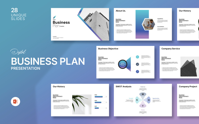 Geschäftsplan-PowerPoint-Vorlage, sauberes Design