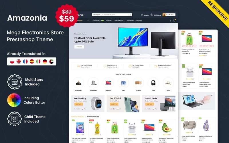 Amazonia – Mega Store a elektronika a víceúčelový obchod Prestashop