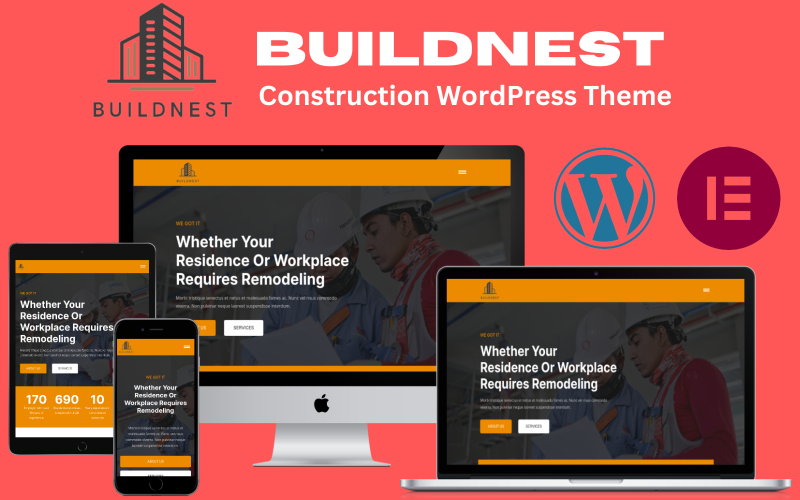 BuildNest - Tema de WordPress para Elementor de construcción