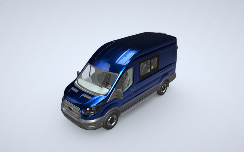 Professionelles 3D-Modell des Ford Transit mit Doppelkabine und Transporter: Perfekt für Visualisierungen