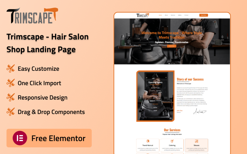 Strona docelowa salonu fryzjerskiego Trimscape