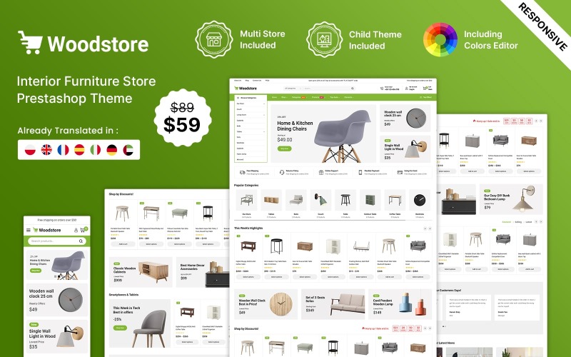 WoodStore - Responsible PrestaShop主题家具和大型商店