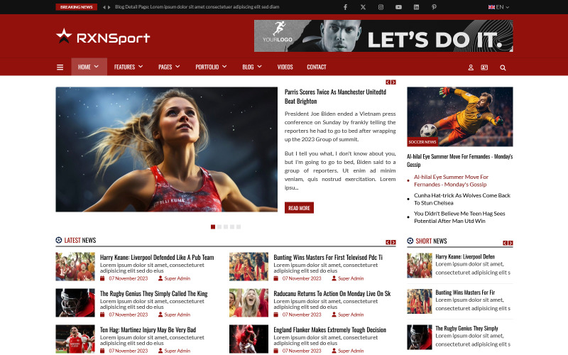 Rxnsport Joomla 5-4 Спорт і шаблон спортивних новин