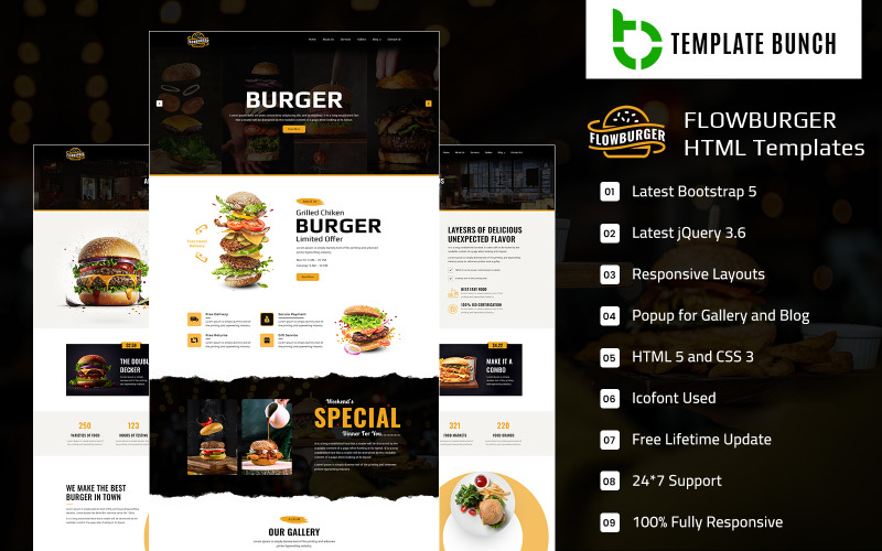 Flow Burger - Burger Dükkanı HTML5 Web Sitesi Şablonu