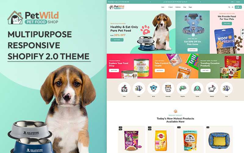 Petwild -反应主题Shopify 2.0 multiuso per negozi di animali e alimenti per animali domestici
