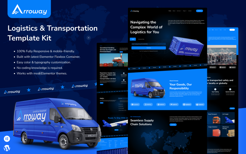 Arroway – Logistik- und Transport-Elementor-Vorlagenkit