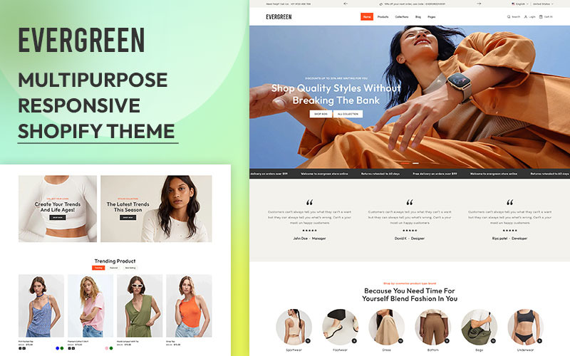Evergreen — czysta moda i innowacyjny uniwersalny responsywny motyw Shopify 2.0