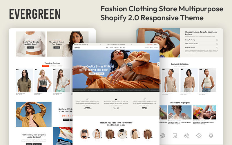 Evergreen - Modekledingwinkel Multifunctioneel Shopify 2.0 responsief thema