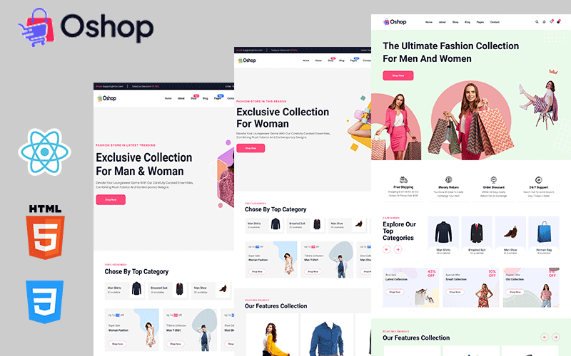 Modèle de commerce électronique Oshop React