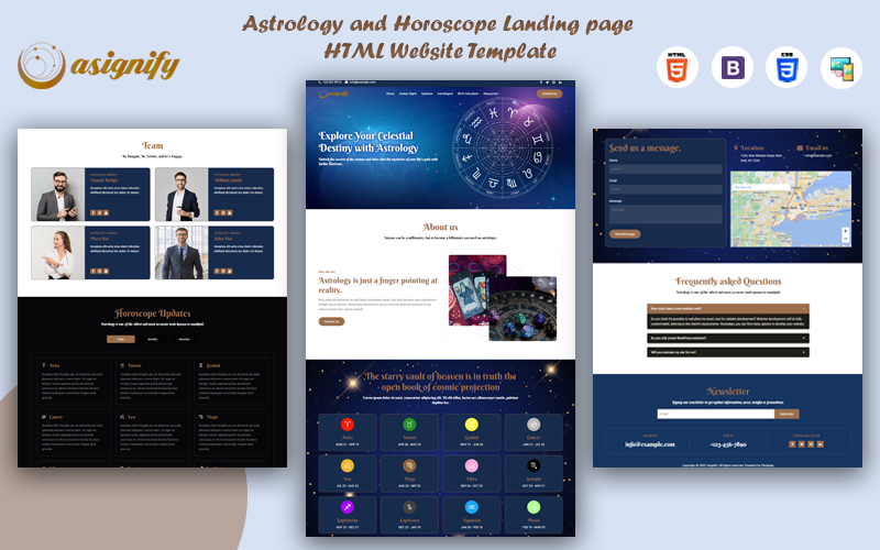 占星术和占星术主页HTML网站模型