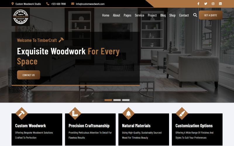 TimberCraft - Carpenter And Woodwork HTML5 网站 Template