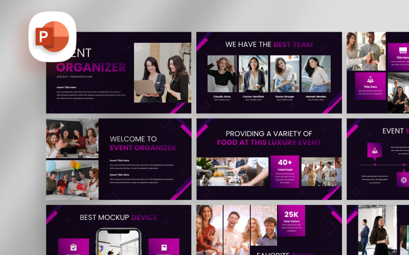 Modelo de PowerPoint para organizador de eventos criativos