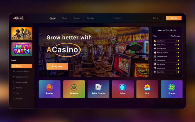 ACasino - PSD шаблон сайта казино