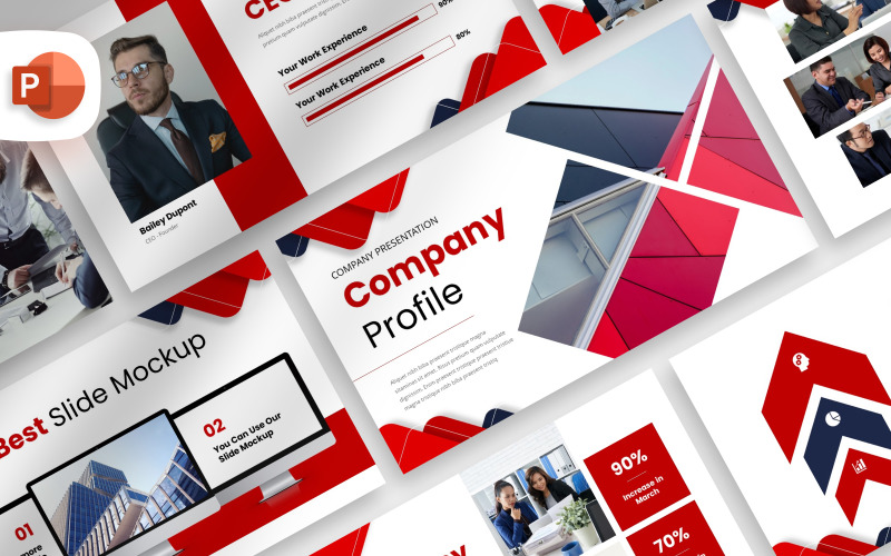 Modèle PowerPoint de profil d'entreprise géométrique rouge