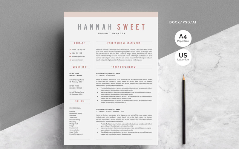 Hannah CV - CV-sjabloon CV van twee pagina's