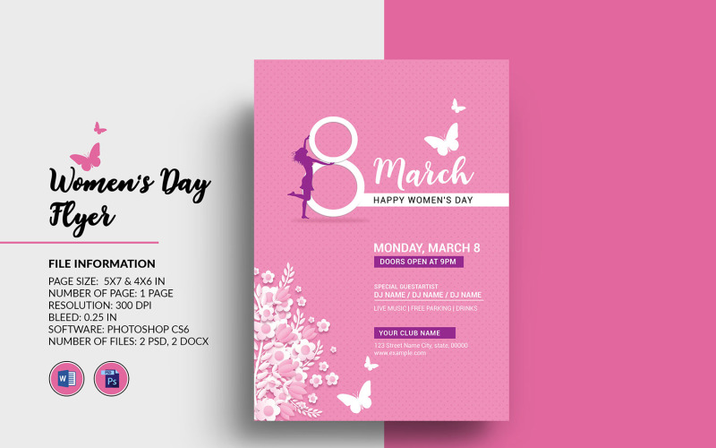 Women's Day Party Invitation Flyer Template. Word and Psd