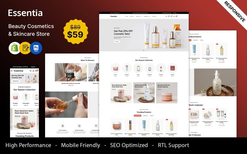 Essentia - Cosmetische huidverzorging en schoonheid en parfum Shopify Responsive Theme