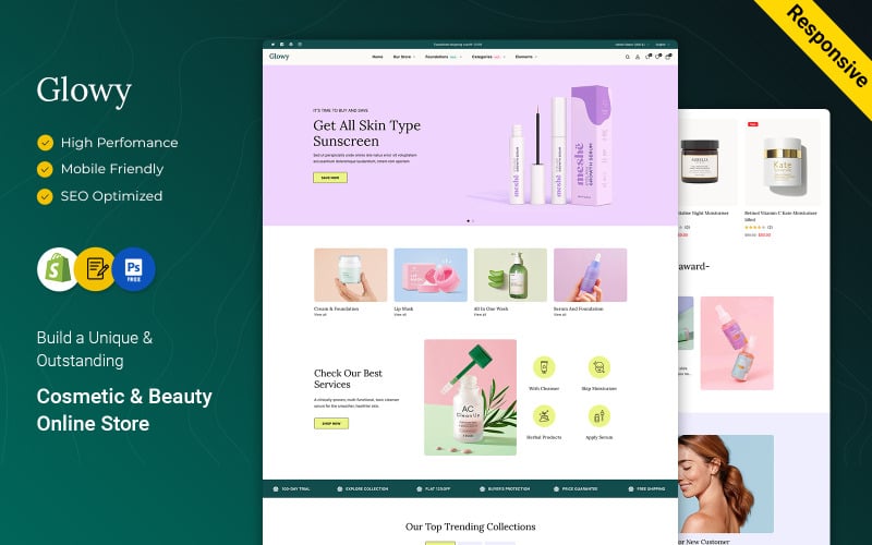 Glowy - Tema Shopify adaptable a belleza para cosméticos y cuidado de la piel